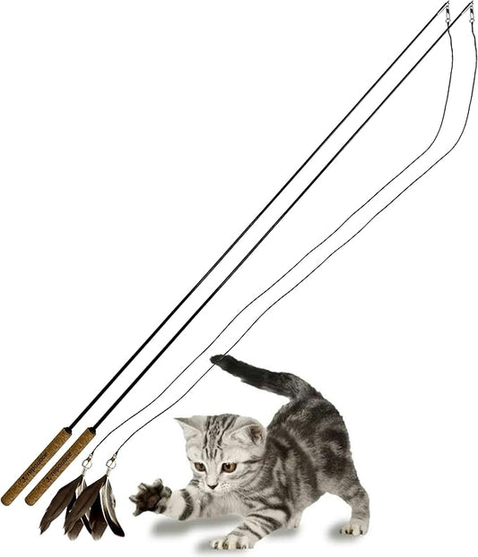 Forever Stick 2 Pack - The Unbreakable Cat Toy Wand, Extra Long Durable Interactive Cat Toy for Indoor Cats, Feather Kitten Toys for Bored Indoor Adult Cats, Bird Teaser Cat Accessories-PawvioPets