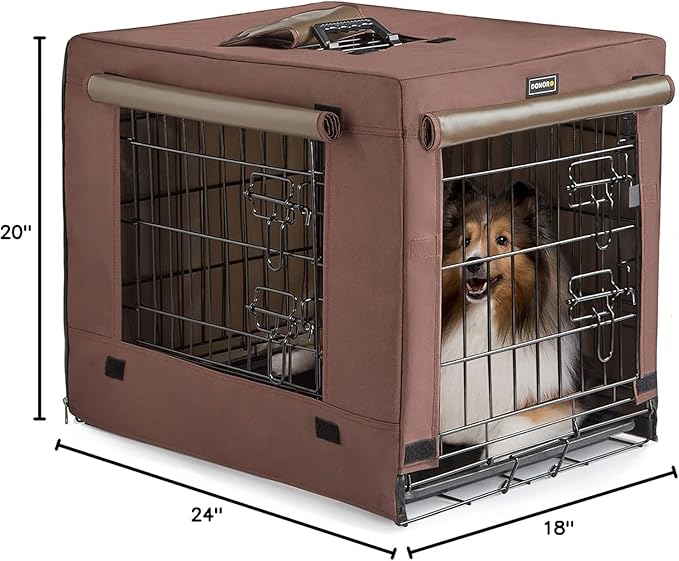 DONORO Dog Crates for Small Size Dogs Indoor Double Door Dog Kennels & Houses for Puppy and Cats, Collapsible Metal Contour Dog Cages (Brown, 24.0" L x 18.0" W x 20.0" H)-PawvioPets