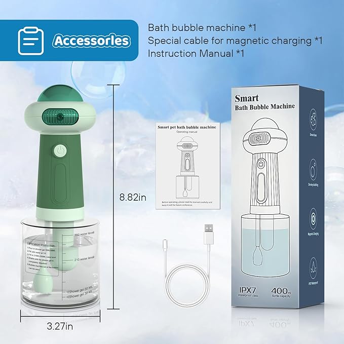 Electric Dog Shampoo Dispenser,IPX7 Cat Shampoo Sprayer,Pet Bath Supplies Automatic Foaming Shampoo Dispenser for Dog Deep Cleaing,Kitchen Sink，Bathroom Green-PawvioPets