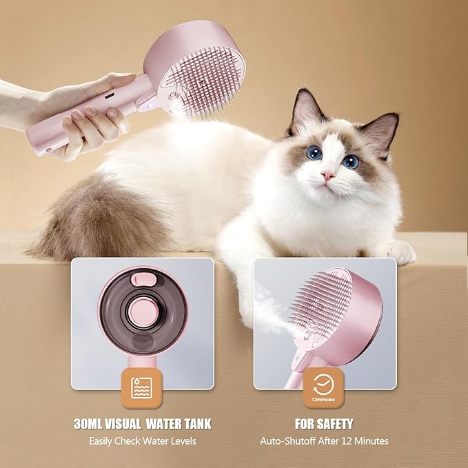 Cloud Care Cat Brush for Indoor Cat Steam Brush for Shedding Spritz Defur Comb for Cats Dogs Steam Brushes for Long Short Hair Cats Dogs Pet Steam Brushes for Massage Grooming Self-Cleaning-PawvioPets