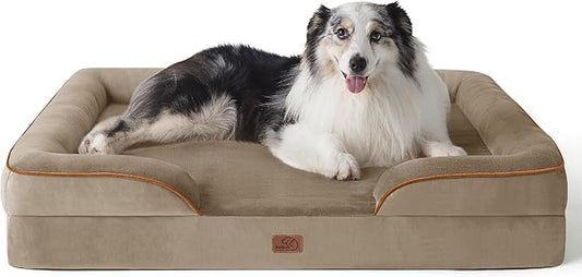 Bedsure XL Orthopedic Dog Bed for Extra Large Dogs - Washable XLarge Dog Cat Bed Waterproof, Comfort Dogs Couch Sofa with Washable Removable Cover, Pet Bed with Nonskid Bottom, Hazel, 42"-PawvioPets
