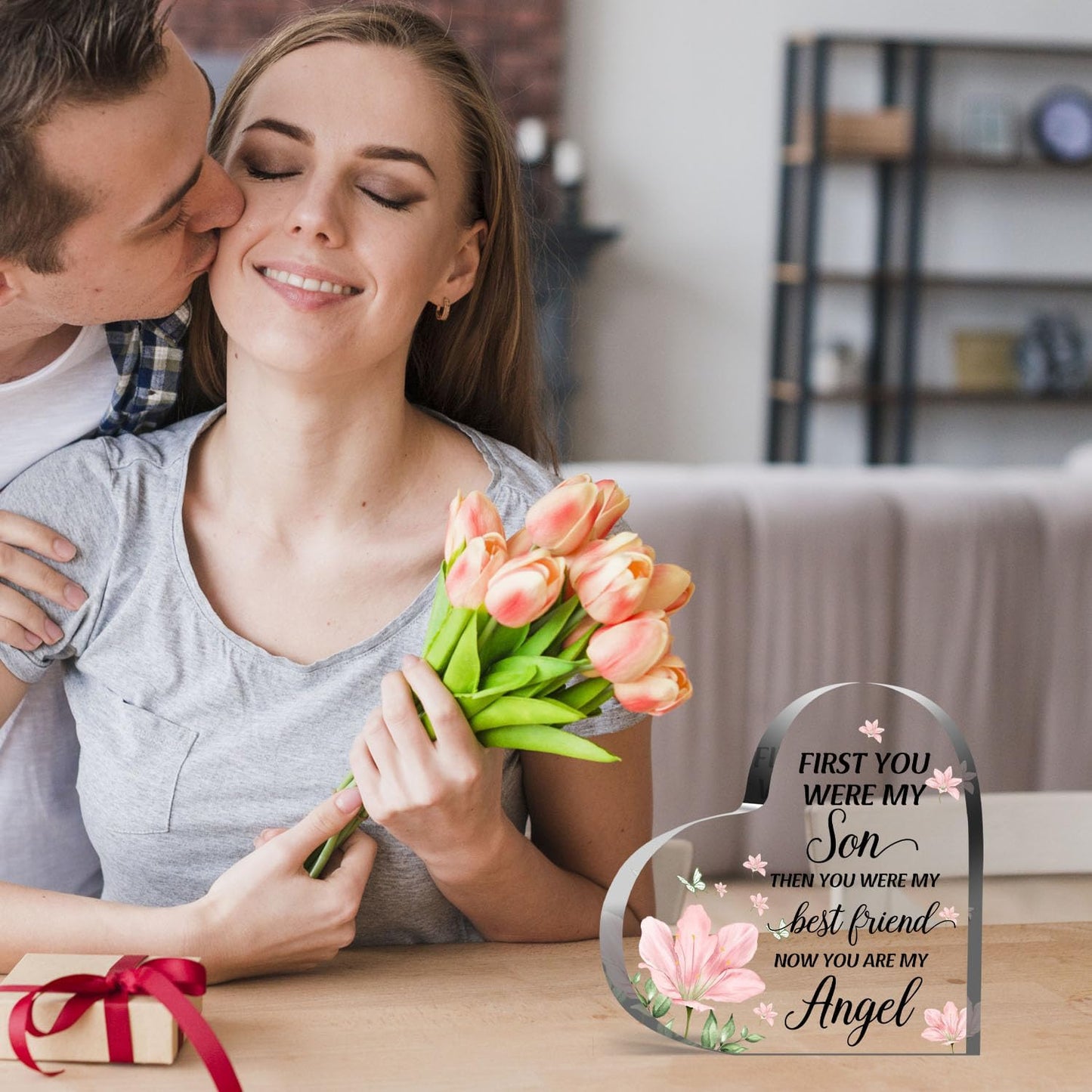 Acrylic Heart Plaque - In Memory of Son, Memorial Decor for Loss of Loved One, Bereavement Condolences Gift