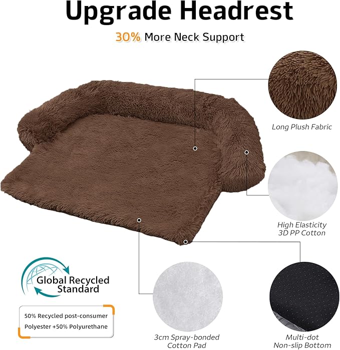 GGIB Calming Dog Bed Fluffy Plush Dog Mat for Furniture Protector with Removable Washable Cover for Large Medium Small Dogs and Cats (Extra Large (53x39.3x6), Coffee)-PawvioPets