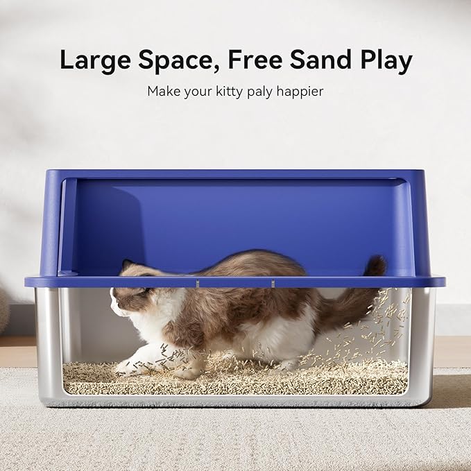 28" Extra Large Stainless Steel Cat Litter Boxes with Lid Metal Cat Litterbox Pan for Big Cats and Multiple Cats, Anti-Leakage, Easy Cleaning, Include Scoop-PawvioPets
