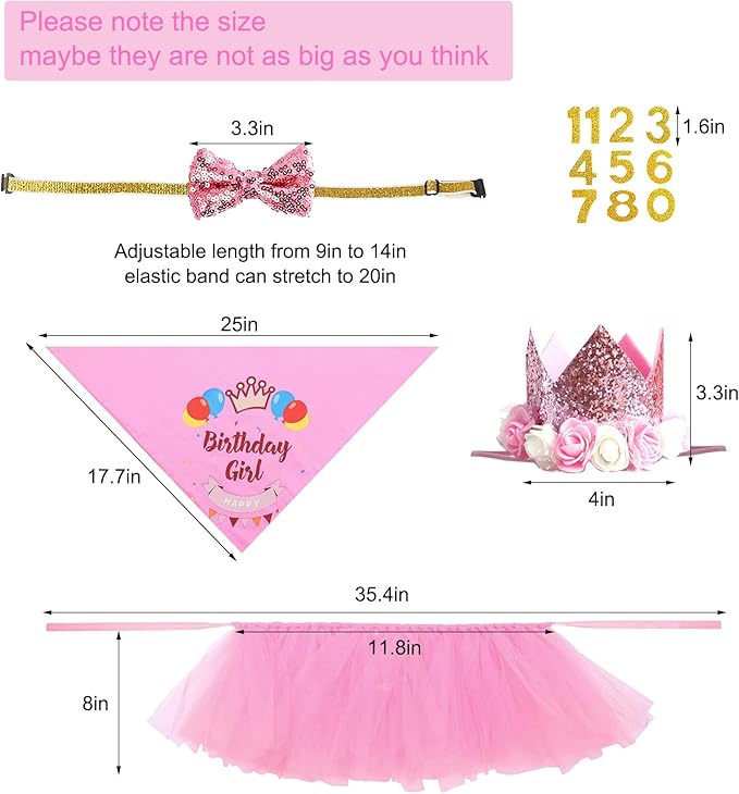 Dog Birthday Party Supplies, Pink Dog Birthday Decorations, Lets Pawty Balloons Banner Hat Bandana Tutu Skirt Outfit for Small Medium Dogs-PawvioPets