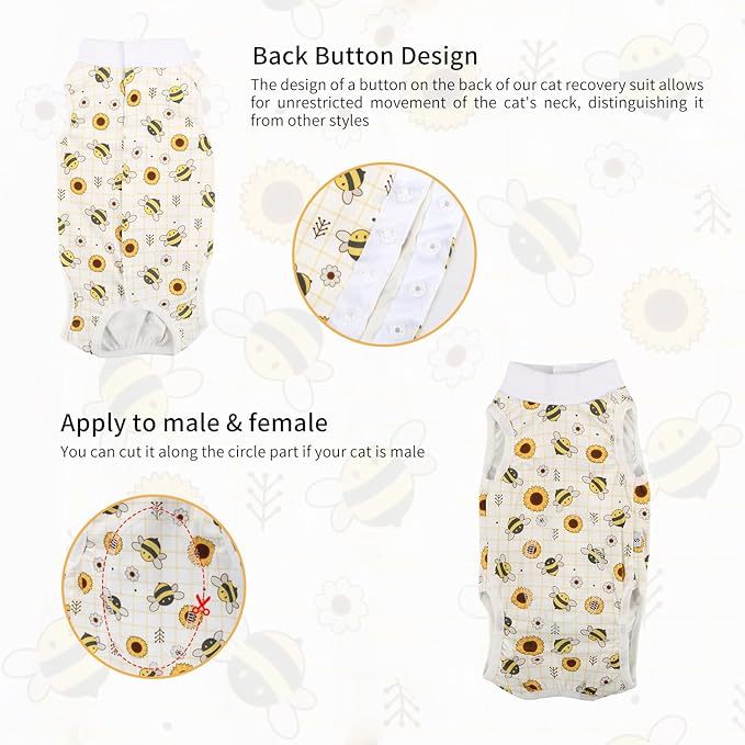2 Packs Cat Surgery Recovery Suit Surgical Clothes Abdominal Wounds Anti-Licking Cat Bodysuit Onesie Substitute E-Collar& Cone-PawvioPets
