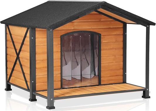 Aivituvin Outdoor Dog House with Chewproof Strong Metal Frame Outside Dog Kennel Weatherproof for Medium to Large Dogs, (41.5" L x 41.4" D x 34.1" H)-PawvioPets