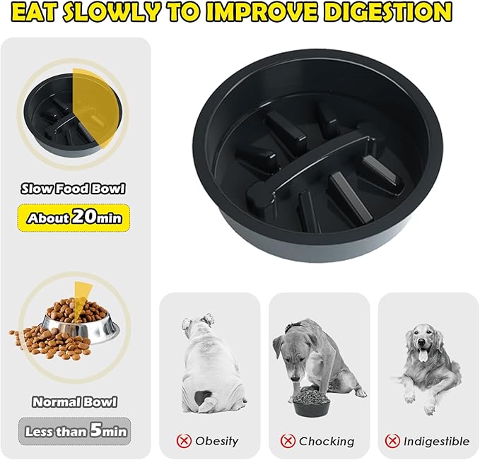 Elevated Dog Bowl Stand for Medium/Large Dogs with Slow Feeder & Mat, Adjustable Height 3.9'',5.5'',7.1'',8.7'',10.2'',11.8'', 58oz Raised Triple Dog Food Water Bowls-PawvioPets