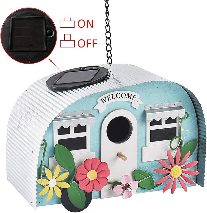 BAYN Bird Houses for Outside Decorative with 10 LEDs Solar String Lights Humming Bird Houses for Outside Hanging Handwork Bird Nest Garden Decor Outdoor-PawvioPets