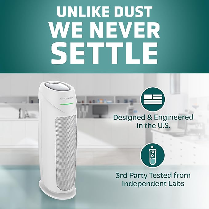 GermGuardian Air Purifier for Home, for Wildfire Smoke, Pets, Pollen, Odor, Mold Spores, Large Rooms Up to 743 Sq. Ft., with HEPA Pure Air Filter, UV-C Light, Air Quality Sensor, 22", AC4880W, White-PawvioPets