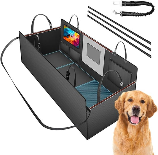 Dog Cover for Car Backseat with Crossbar Design, Hard Bottom Car Seat Cover for Dogs with Back seat Extender, Waterproof Dog Hammock for Full-Size SUV, and Truck-PawvioPets