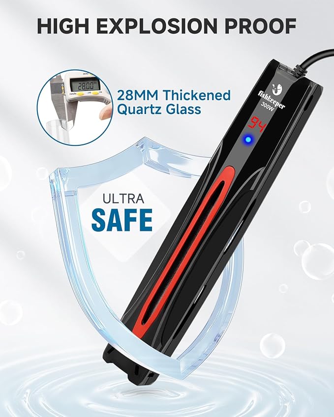 fishkeeper 300W/500W/800W Submersible Aquarium Heater for 40-220 Gal (Run-Dry/Overheat/Low-Temp Protection)(Precision Electronic Smart Thermostat)(Adjustable Temperature) Ultra-Safe Fish Tank Heater-PawvioPets
