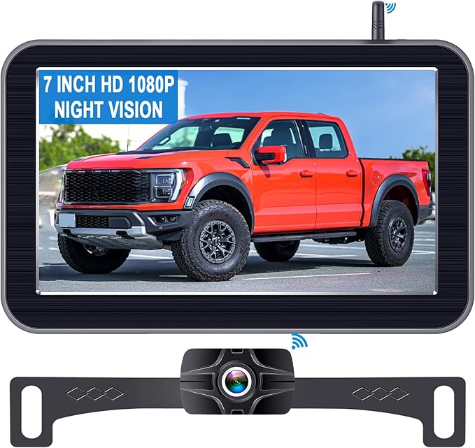 7-Inch Wireless Backup Camera for Truck - 2 Channel, DIY Grid Lines, HD 1080P, Night Vision, IP69K Waterproof, Backup Camera for Truck, Pickup, Trailer, Cars - Parking Safety & Towing Assistance-PawvioPets
