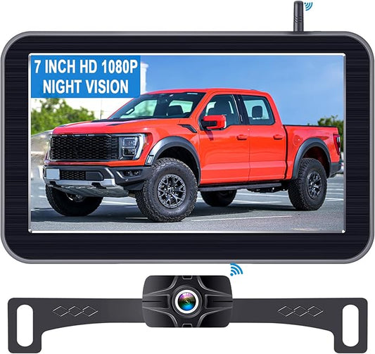 7-Inch Wireless Backup Camera for Truck - 2 Channel, DIY Grid Lines, HD 1080P, Night Vision, IP69K Waterproof, Backup Camera for Truck, Pickup, Trailer, Cars - Parking Safety & Towing Assistance-PawvioPets