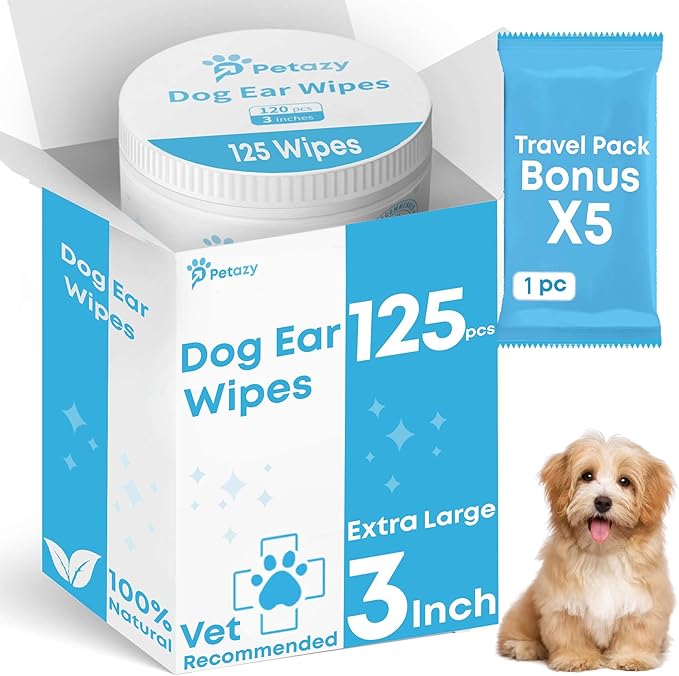 Dog Ear Wipes for Dog Yeast Wax Itch and Odor | Unscented Dog Ear Cleaner for Dogs | Natural Cleaning Puppy Ear Wipes | Soothing Ear Wipes for Pets Cat | Natural Ingredients | 125 XL Pcs-PawvioPets