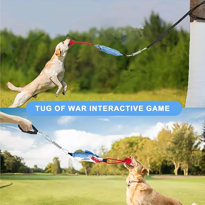 Dog Tree Tug of War Toy with Handles,Tethered Tug of War Outdoor Toy with Squeaky Self Play for Aggressive Chewers, Durable Bungee Cord with Chew Ball-PawvioPets