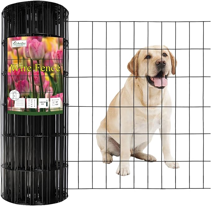 Black PVC Coated Welded Wire Fence 24 Inch x 50 Foot, 2 Inch x 4 Inch 14GA, Garden Border Fencing Roll Vinyl Coated Wire Mesh for Yard Vegetable Plant Protection Poultry Netting-PawvioPets