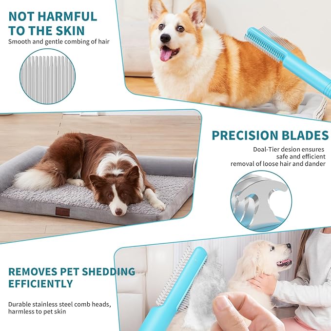 4 in-1 Pet Grooming Combo and Pet Hair Removal Soft Brush - Deshedding Dog Brush,Metal Comb for Cat and Dog,Dematting Comb,Matted Fur on Cats and Dogs-PawvioPets
