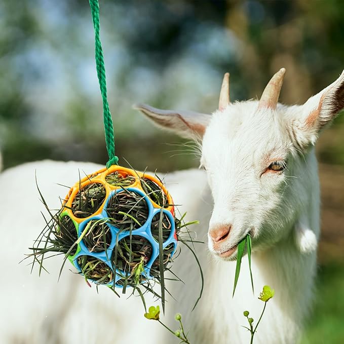 Besimple 2 Pack Horse Treat Ball Hay Feeder Toy, Goat Feeder Ball Hanging Feeding Toy for Horse Goat Sheep Relieve Stress (Colorful)-PawvioPets