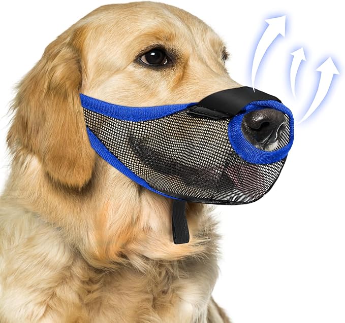 Dog Muzzle, Soft Air Mesh Muzzle for Small Medium Large Dogs Anti Biting Barking Chewing Scavenging, Breathable Adjustable Loop Pets Muzzle with Front Opening Design Allows Panting Drinking (Blue,XL)-PawvioPets