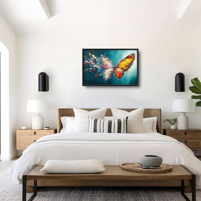 Extra Large Framed Abstract Butterfly Wall Art,Colorful Graffiti Wall Decor,Splashing Wings Pictures for Living Room,Canvas Print Painting Modern Artwork Bedroom Office Bathroom Home Decor 36L x24W-PawvioPets