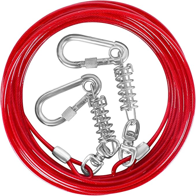 Dog Tie Out Cable - 10/15/20/25/30FT Heavy Duty for Large Dogs Up to 250LBS - Rosy Pink/Blue/Purple/Silver/Red/Green/Yellow-PawvioPets