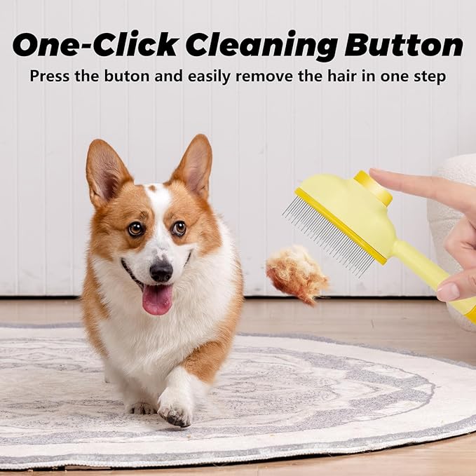 Flea Combs for Cats and Dogs with Release Button,Long & Short Stainless Steel Teeth for Deshedding, Fine Tooth Pet Brushes for Grooming Pet Hair Removal for Long and Short Hair 2 Pack-PawvioPets