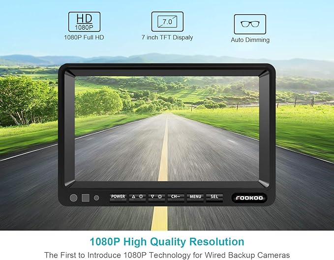 FOOKOO Ⅱ HD Backup Camera System Kit,7" 1080P Reversing Monitor+IP69 Waterproof Rear View Camera,Sharp CCD Chip, 100% Not Wash Up,Truck/Semi-Trailer/Box Truck/RV (FHD1-Wired)-PawvioPets