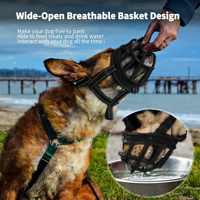 BARKLESS Dog Muzzle, Soft Basket Silicone Muzzle for Dogs to Prevent Biting and Chewing, Breathable Cage Mouth Cover for Training, Allows Drinking and Panting, Used with Collar-PawvioPets