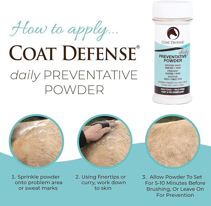 Coat Defense Daily Preventative Powder for Horses - Safe & Effective Equine Sweet Itch, Skin Funk, Scratches, & Rain Rot Treatment - Dry Shampoo for Horses, 8 oz Formula with All Natural Ingredients-PawvioPets