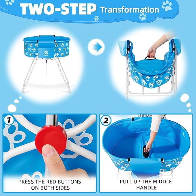 Dog Bathtub, Elevated Dog Bath Tub for Pet Bathing Shower and Grooming. Portable, Foldable with Safety Lock, Professional Pet Dog Washing Station for Small, Medium, Large Dogs Cats, No Backache-PawvioPets