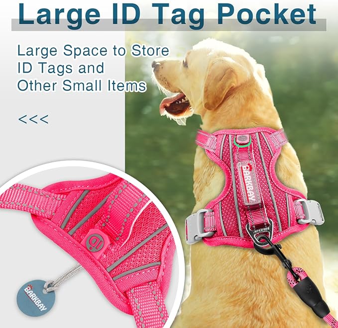 BARKBAY Dog Harness No Pull with ID Tag Pocket - Heavy Duty, Reflective, Easy Control for Large Dogs(Pink,XL)-PawvioPets