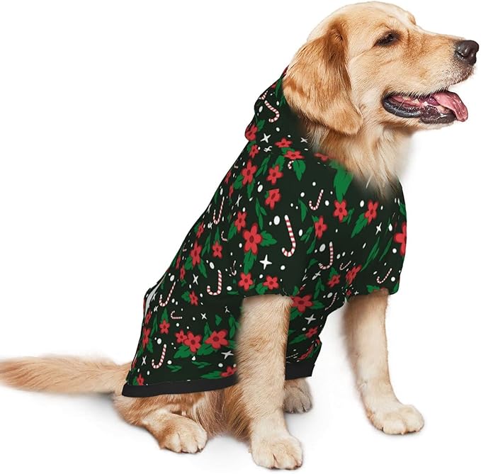 Black Candy Cane Hoodie,Christmas Cosplay Dog Clothes with Pocket and Hat Winter Clothes Sweaters Small-PawvioPets