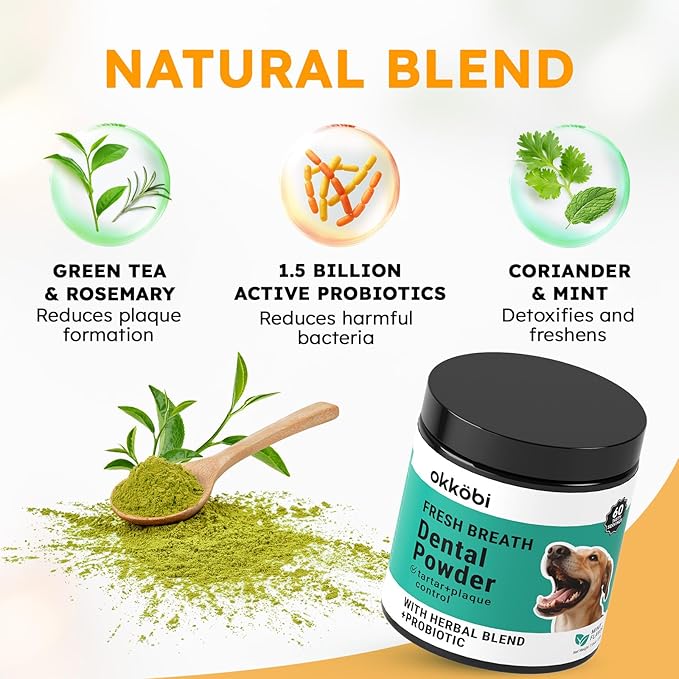 Dog Teeth Cleaning Powder - Dog Breath Freshener + Dental Care for Doggies & Cats + Tartar Remover for Teeth with Natural Ingredients + Probiotics Blend (Mint - 200g)-PawvioPets