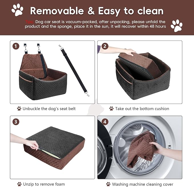 Dog Car Seat for Small Medium Dogs, Soft Fabric Dog Booster Seat with Storage Pockets, Safety Belt, Comfy Pet Car Seat Travel Bed, Removable and Washable-PawvioPets