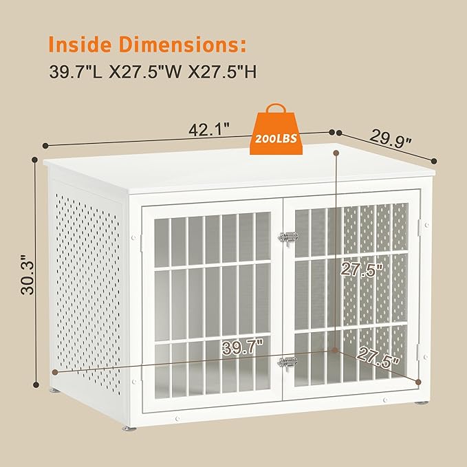 42" Heavy Duty Dog Crate Furniture for Large and Medium Dogs, Enclosed Design Wooden Metal Kennel, Wooden Cage Furniture Indoor, Decorative Dog Kennel End Table-PawvioPets