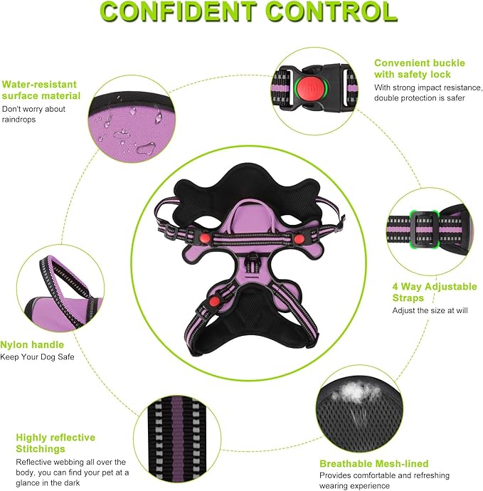 Dog Harness, Adjustable Reflective Dog Vest No Pull Dog Harness with Badge and Bow Tie for Puppy Small Medium Large Dogs-PawvioPets