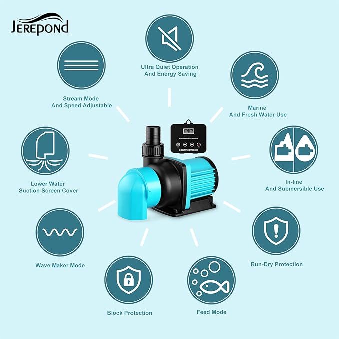 3450GPH Aquarium Return pump with LCD display controller, DC 24V 95W aquarium pump for saltwater freshwater aquarium,fish tank,sump,20 speeds ECO Quiet Submersible and inline pump-PawvioPets