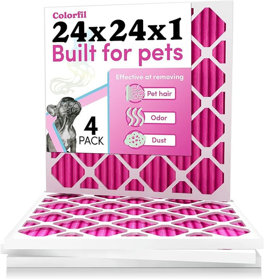 Colorfil 24x24x1 Air Filter (4-Pack) | Made in the USA | Color Changing | Remove Cat and Dog Odor | MERV 8 for Pet Hair Dander and Dust | 23.5"x23.5"x0.75" Exact Size-PawvioPets