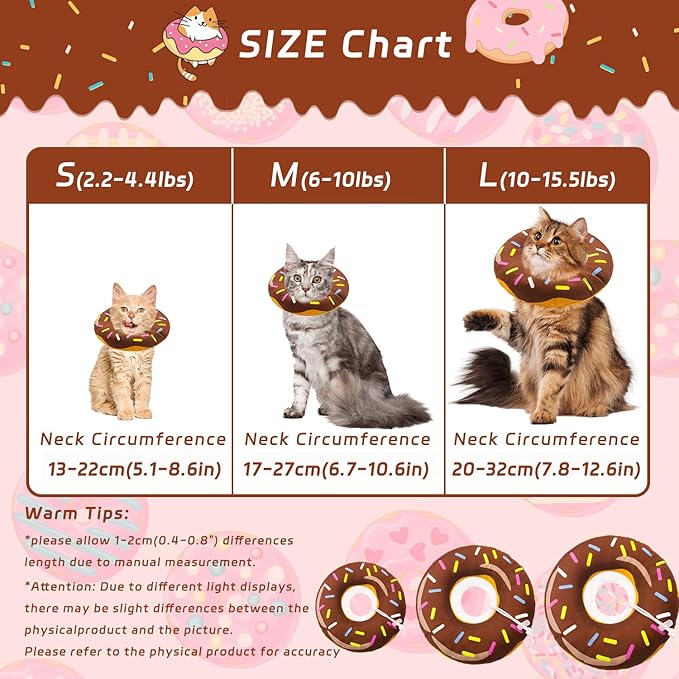 Cat Cone Collar Soft, Adjustable Cat Recovery Collar for Small Medium Large Cats, Cute Donut E Collar After Surgery, Cone for Cats to Stop Licking Kitten Cones (Donut Brown, Medium)-PawvioPets