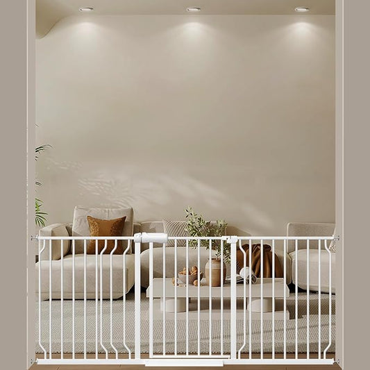 ALLAIBB Extra Wide Pressure Mounted Baby Gate Walk Through Child Kids Safety Toddler Tension White Long Large Pet Dog Gates with Extension for doorways Kitchen (62.20-71.26"/158-181cm, White)-PawvioPets