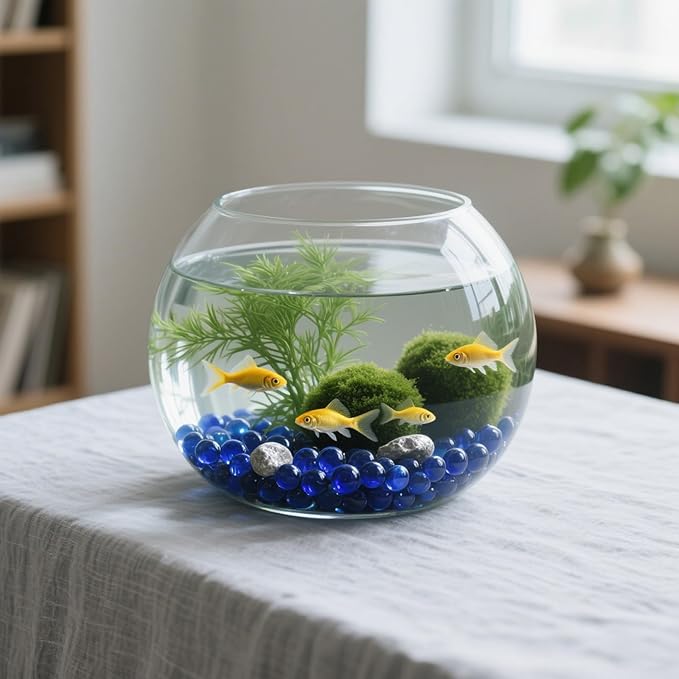 2.16LB Glass Beads Vase Filler Aquarium Gravel Decor Flat Glass Marbles Gems Pebbles Fish Tank Rocks Home Decorative Art Craft - Cobalt Blue-PawvioPets