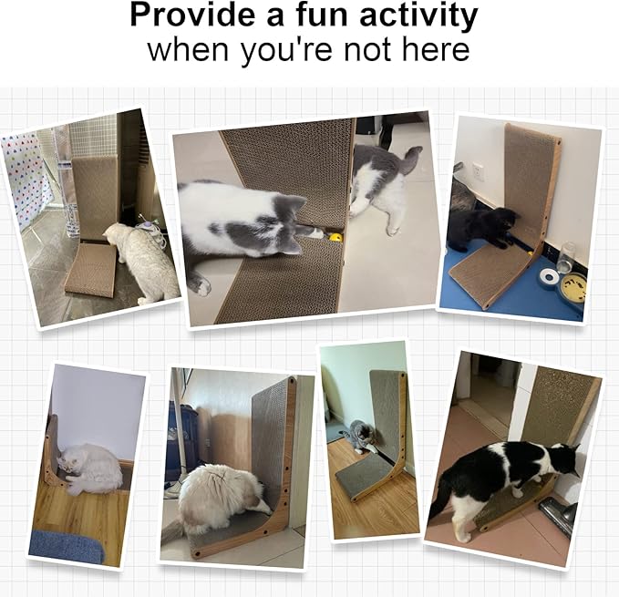 FUKUMARU Cat Scratcher, 26.8 Inch L Shape Cat Scratch Pad Wall Mounted, Cat Scratching Cardboard with Ball Toy for Indoor Cats, Large Size-PawvioPets