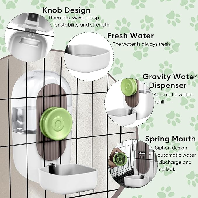 28oz Hanging Automatic Water Dispenser，Rabbit Water Bottle,Bunny Guinea Pig Ferret Water Bowl for Cage,Suitable for Small Animal Puppies(Cage Grid Spacing Over 1.2'')-PawvioPets