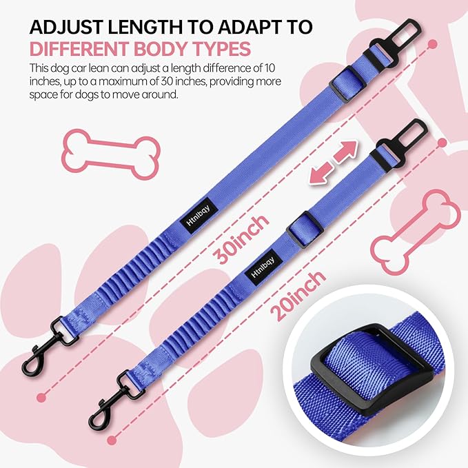 3 Pack Thickened Dog Seat Belt, Set Retractable Dog Car Adjustable Seatbelts for Vehicle Nylon Pet Safety Heavy Duty & Elastic & Durable Car Harness for Dogs, Blue-PawvioPets