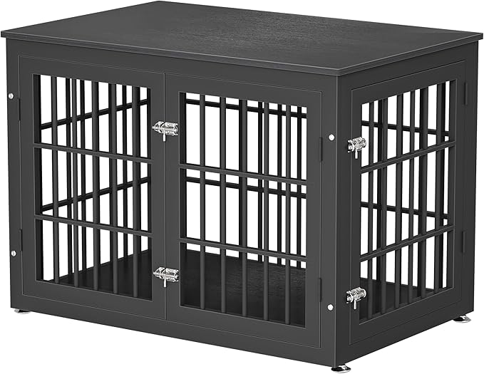 38 Inch Heavy Duty Dog Crate Furniture for Large and Medium Dogs, Decorative Pet House End Table, Wooden Cage Kennel Furniture Indoor, Black-PawvioPets