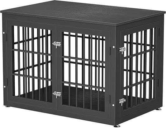 38 Inch Heavy Duty Dog Crate Furniture for Large and Medium Dogs, Decorative Pet House End Table, Wooden Cage Kennel Furniture Indoor, Black-PawvioPets