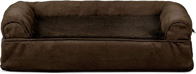 Furhaven Cooling Gel Dog Bed for Medium/Small Dogs w/ Removable Bolsters & Washable Cover, For Dogs Up to 35 lbs - Plush & Suede Sofa - Espresso, Medium-PawvioPets