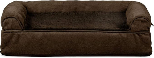 Furhaven Cooling Gel Dog Bed for Medium/Small Dogs w/ Removable Bolsters & Washable Cover, For Dogs Up to 35 lbs - Plush & Suede Sofa - Espresso, Medium-PawvioPets