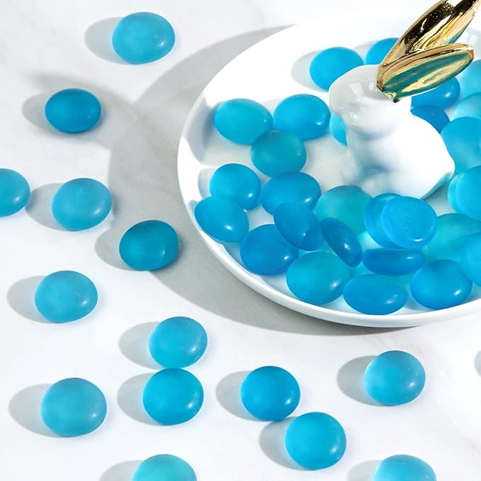 FUTUREPLUS 1LB Frosted Flat Marbles, Blue Glass Pebbles Beads Vase Fillers Decorative Fish Tank Aquarium Rocks for Centerpieces Table Decor-PawvioPets